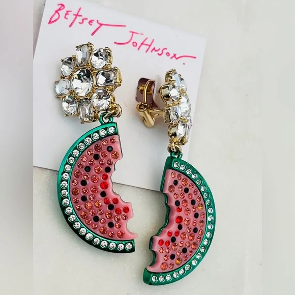 Betsey Johnson Faux Stones & Crystals Backyard Watermelon Drop Earrings (NWT) - Picture 3 of 9